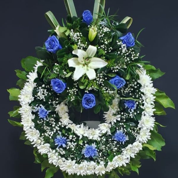Corona Fúnebre con Rosas Azules